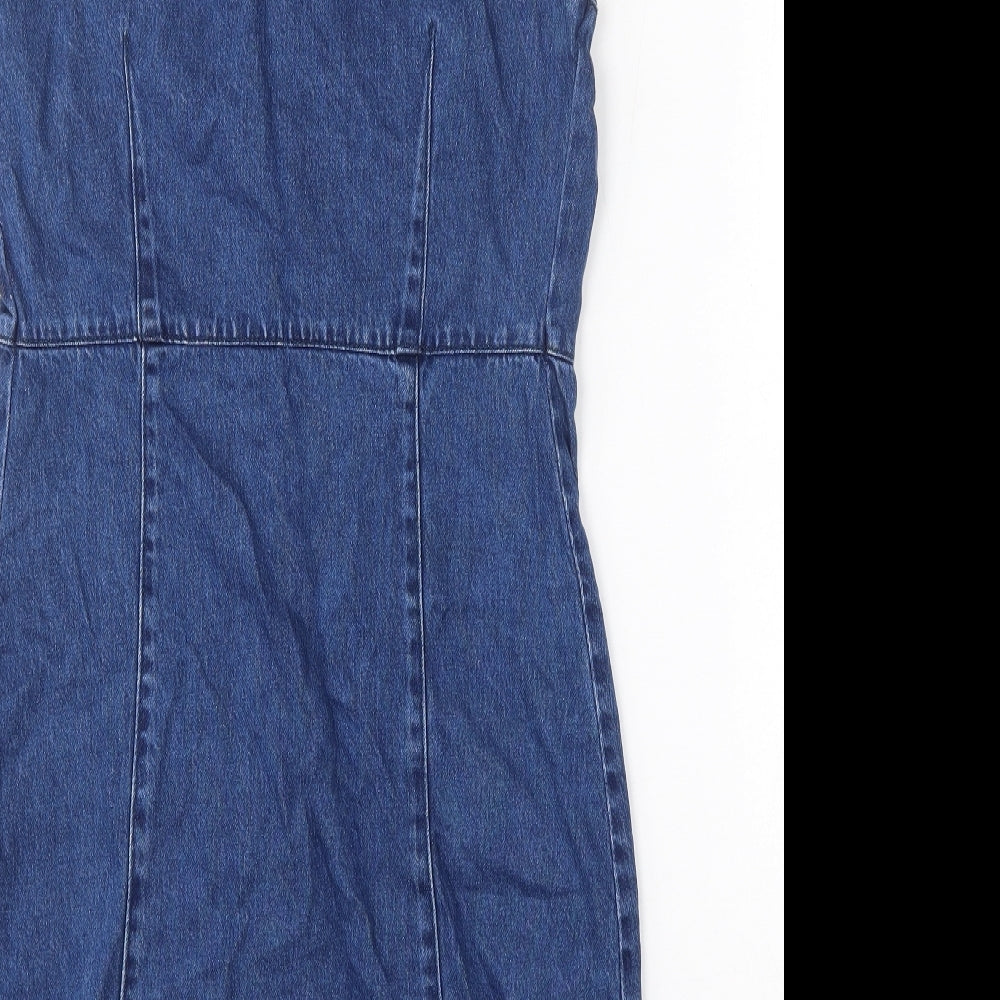Papaya Womens Blue  Cotton Shirt Dress  Size 8  Collared Button