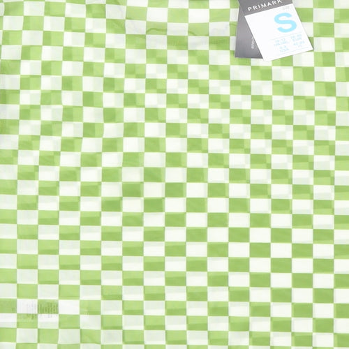 Primark Womens Green Check Polyester Cropped Blouse Size S Round Neck