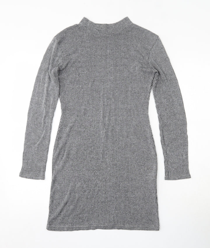 Graffic Womens Grey Polyester Bodycon Size 12 Round Neck