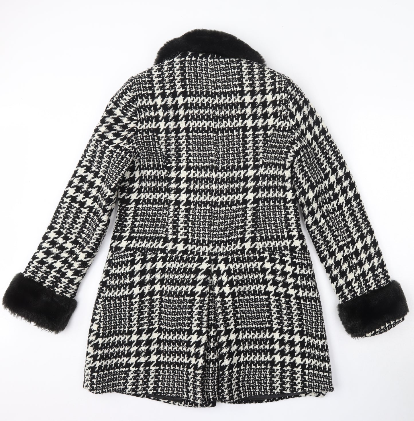 South Womens Black Houndstooth  Pea Coat Coat Size 10  Button - Faux Fur Collar