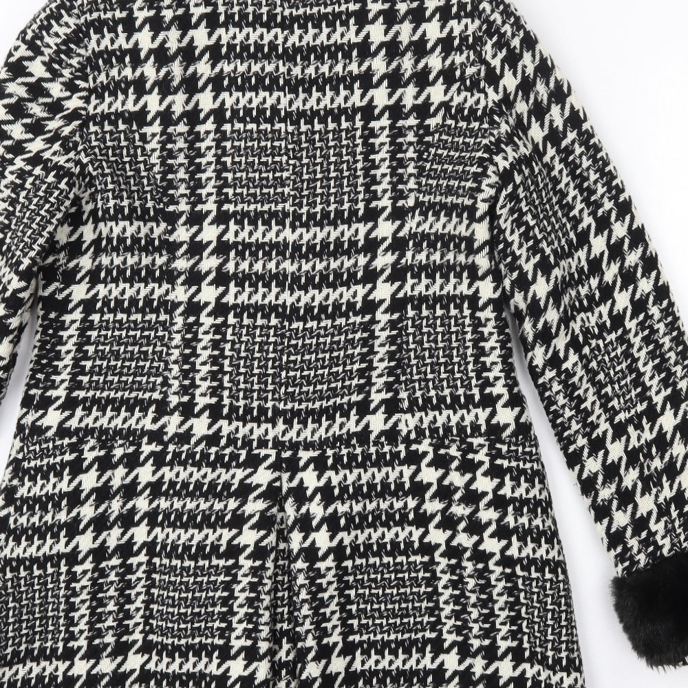 South Womens Black Houndstooth  Pea Coat Coat Size 10  Button - Faux Fur Collar