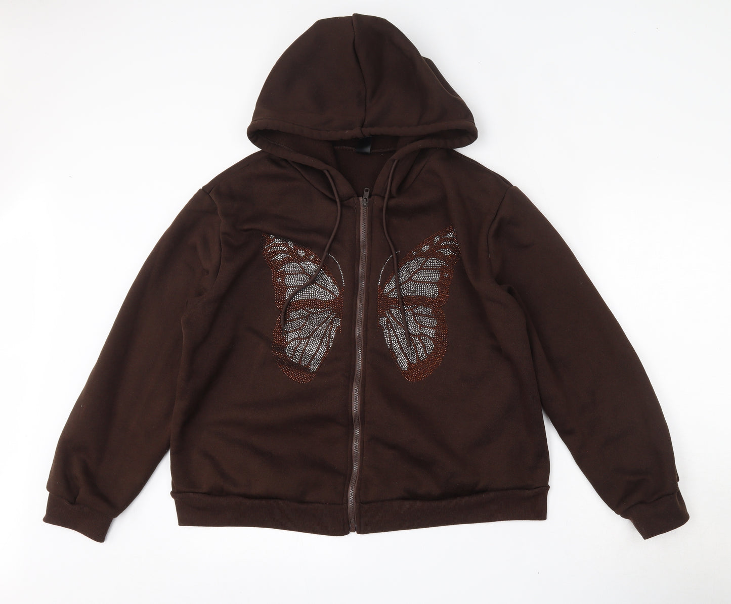 SheIn Womens Brown  Polyester Full Zip Hoodie Size XL  Zip - butterfly