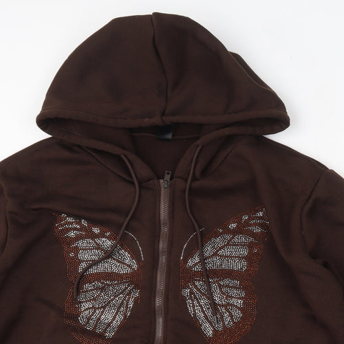 SheIn Womens Brown  Polyester Full Zip Hoodie Size XL  Zip - butterfly