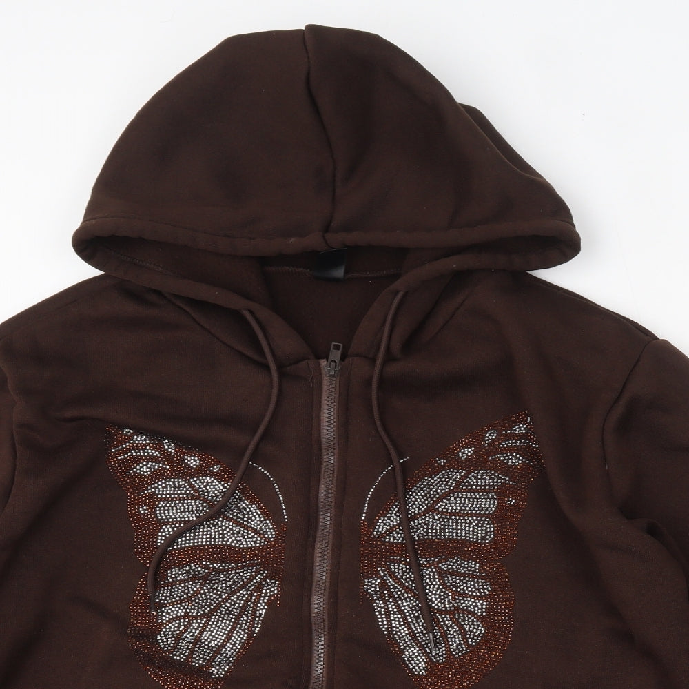 SheIn Womens Brown  Polyester Full Zip Hoodie Size XL  Zip - butterfly