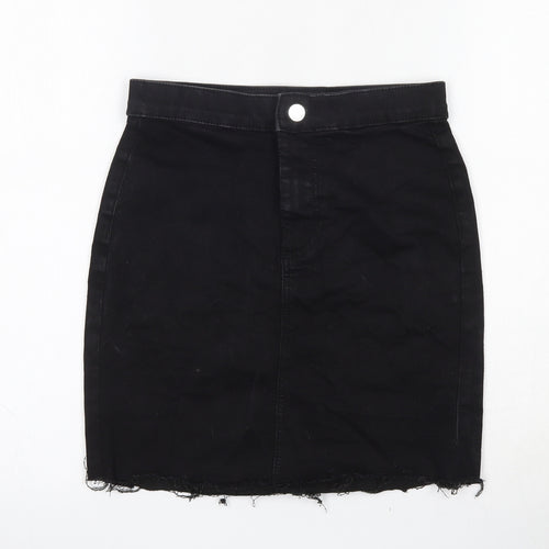 Topshop Womens Black  Cotton Mini Skirt Size 8   Button