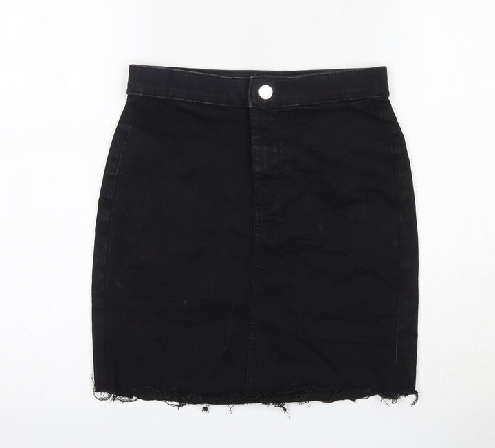 Topshop Womens Black Cotton Mini Skirt Size 8 Button