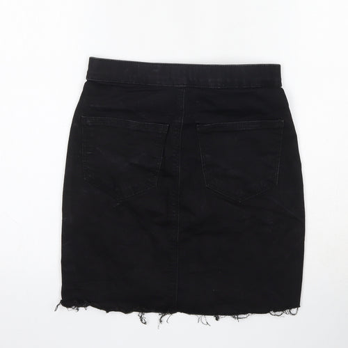 Topshop Womens Black  Cotton Mini Skirt Size 8   Button