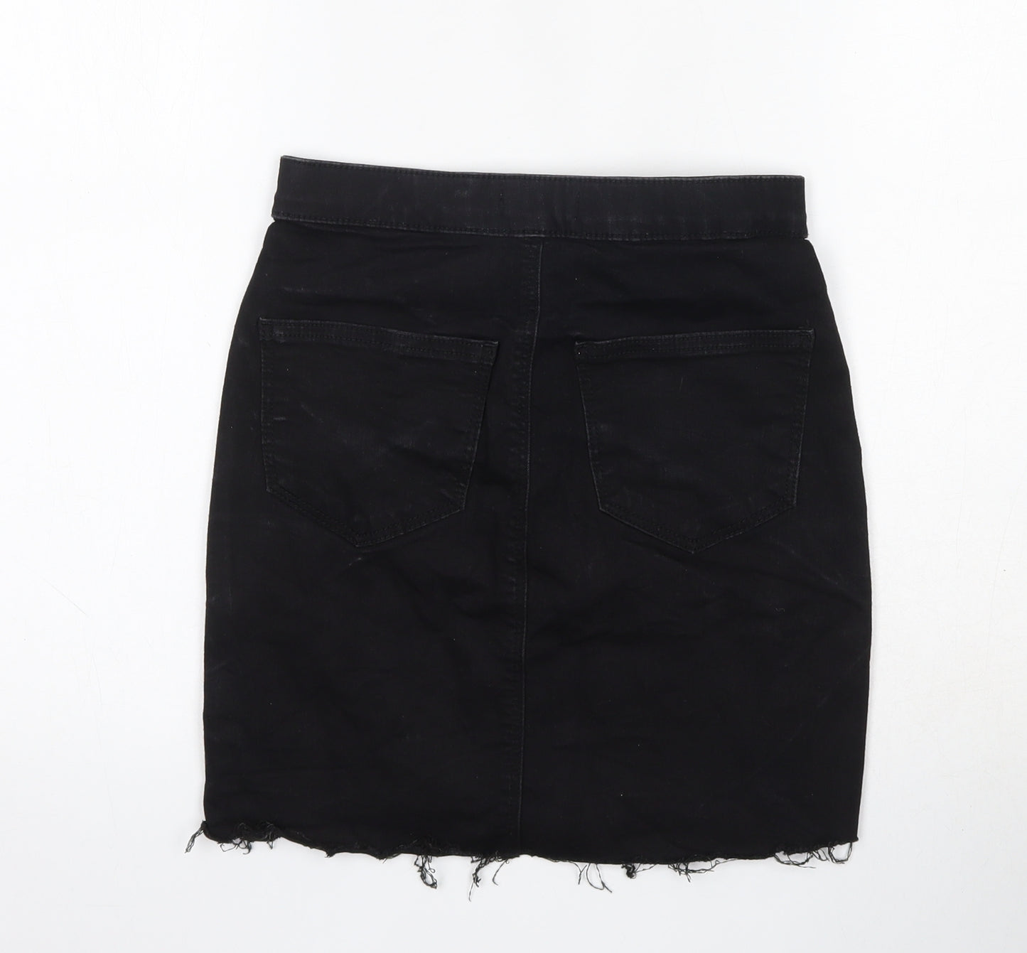 Topshop Womens Black  Cotton Mini Skirt Size 8   Button