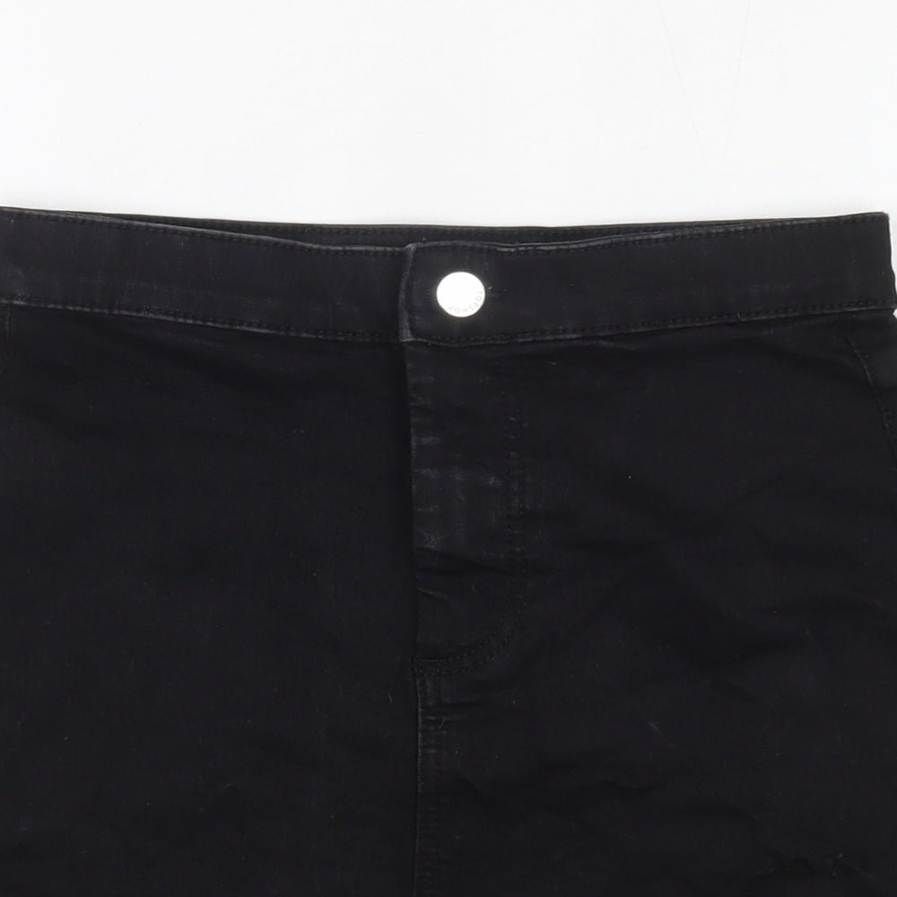 Topshop Womens Black  Cotton Mini Skirt Size 8   Button