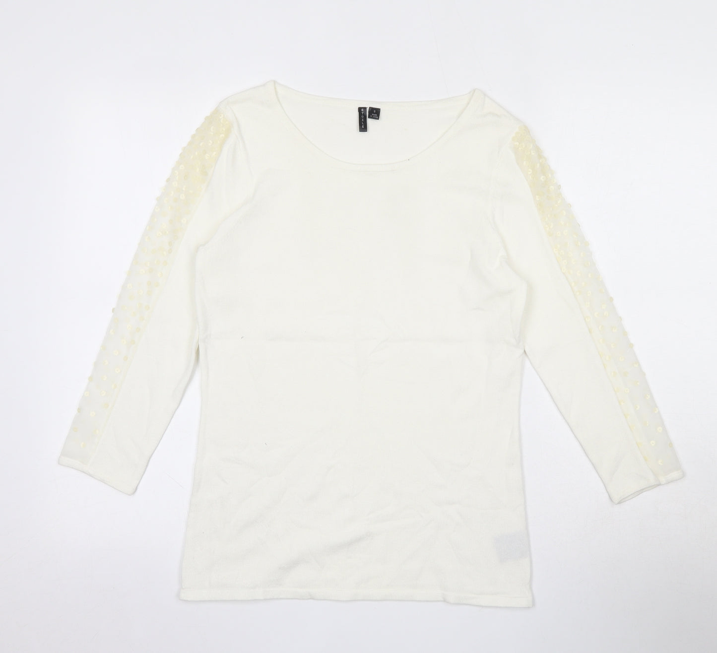 Etoile Womens Beige Round Neck  Viscose Pullover Jumper Size S