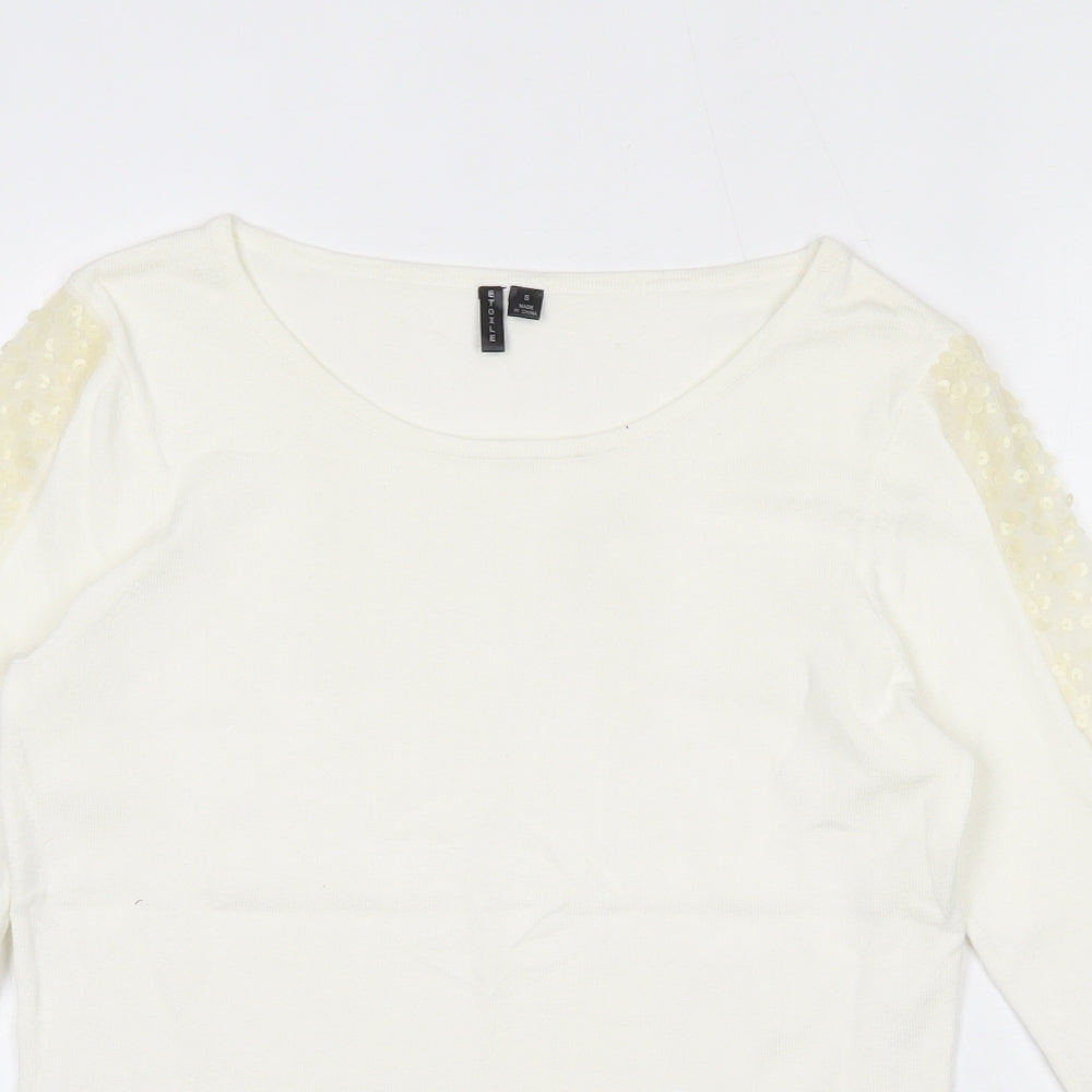 Etoile Womens Beige Round Neck  Viscose Pullover Jumper Size S