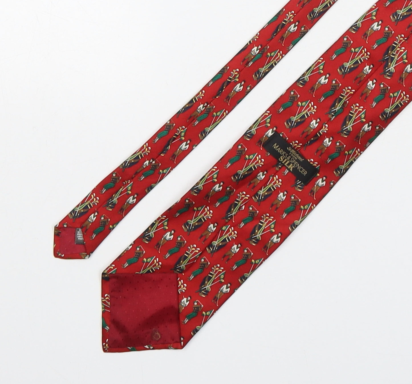 Marks and Spencer Mens Multicoloured Geometric Silk Pointed Tie One Size - Golf