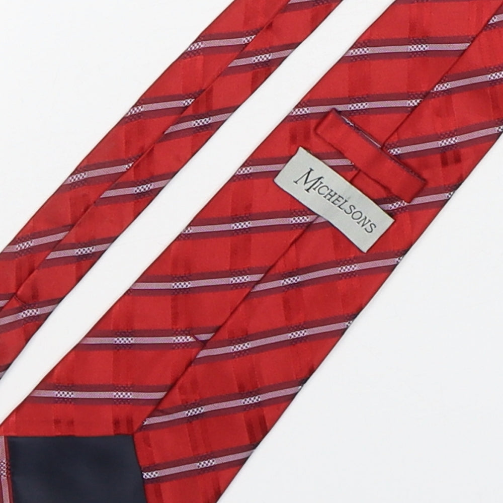 Michelsons Mens Red Plaids & Checks Silk Pointed Tie One Size