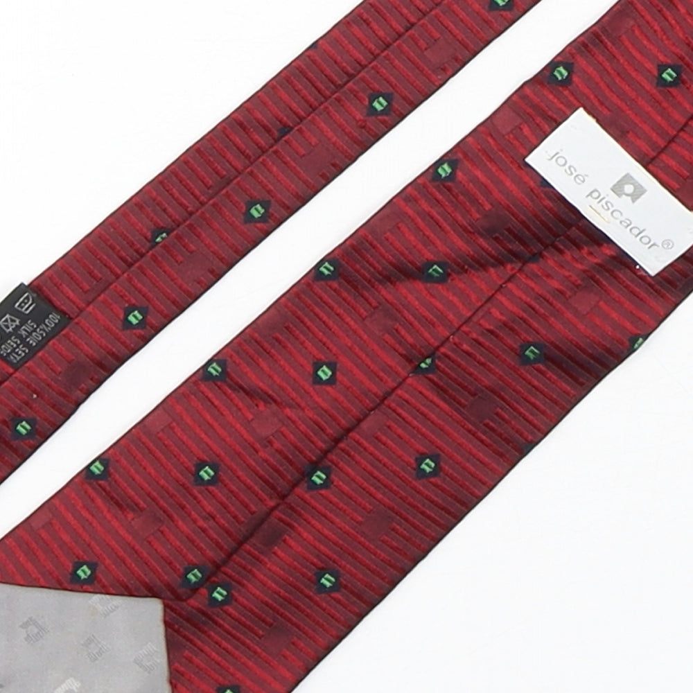 Jose Piscador Mens Red Striped Silk Pointed Tie One Size