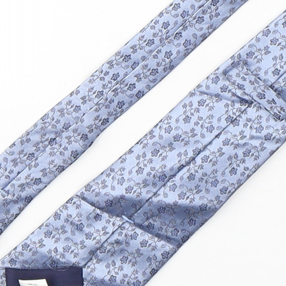 Marks and Spencer Mens Blue Floral Silk Pointed Tie One Size