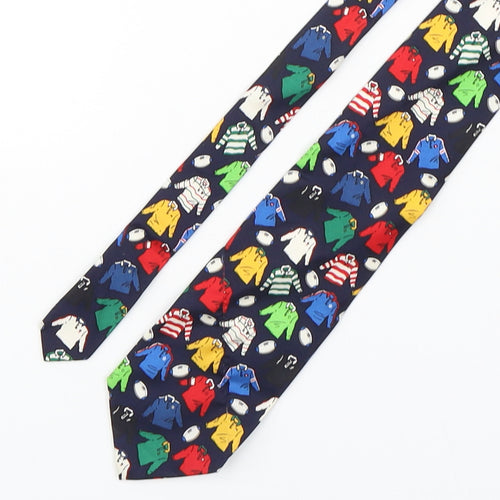 Mag Mouch Mens Multicoloured Geometric Silk Pointed Tie One Size - Rugby