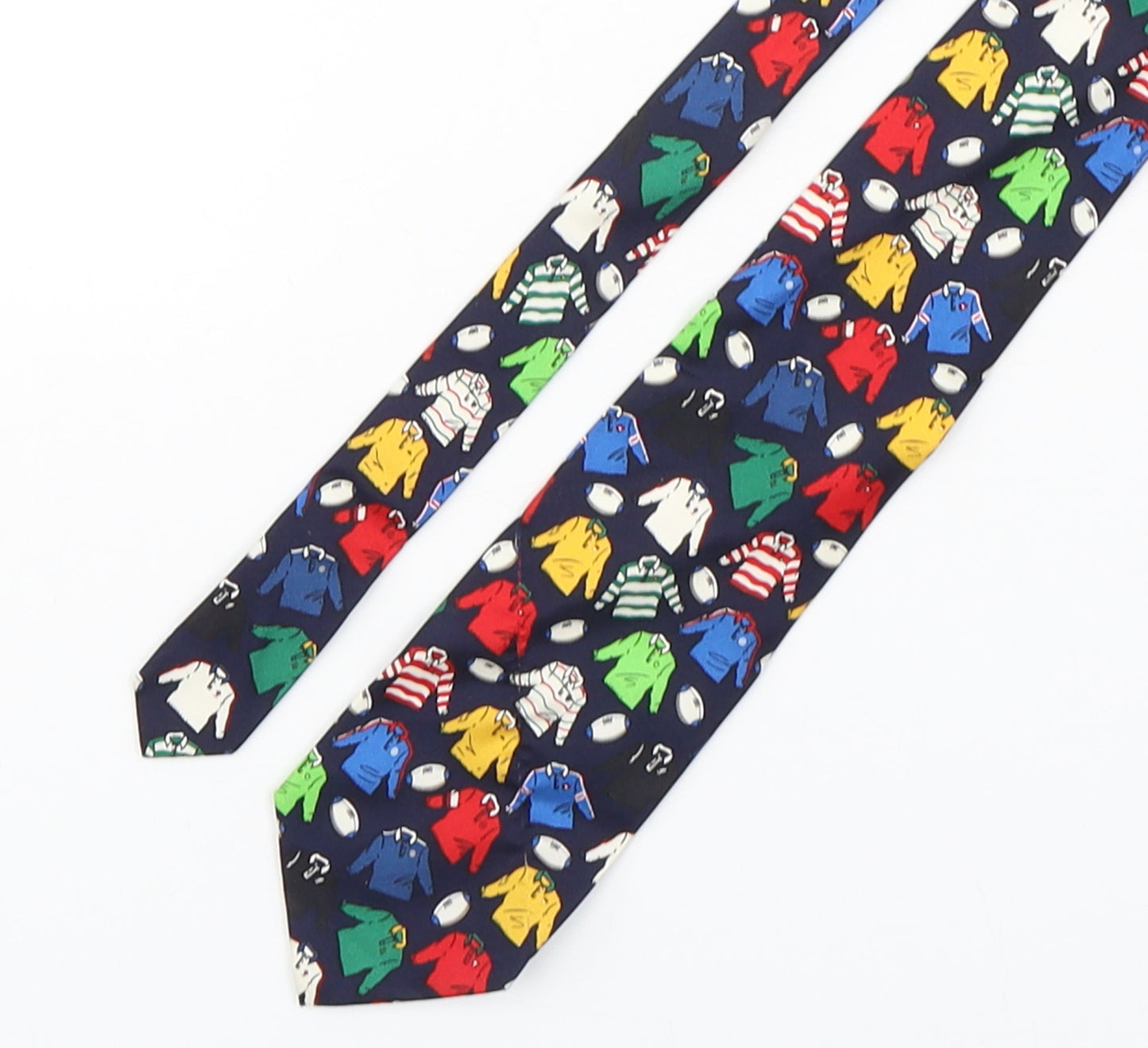 Mag Mouch Mens Multicoloured Geometric Silk Pointed Tie One Size - Rugby