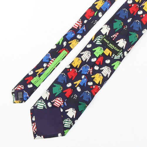 Mag Mouch Mens Multicoloured Geometric Silk Pointed Tie One Size - Rugby
