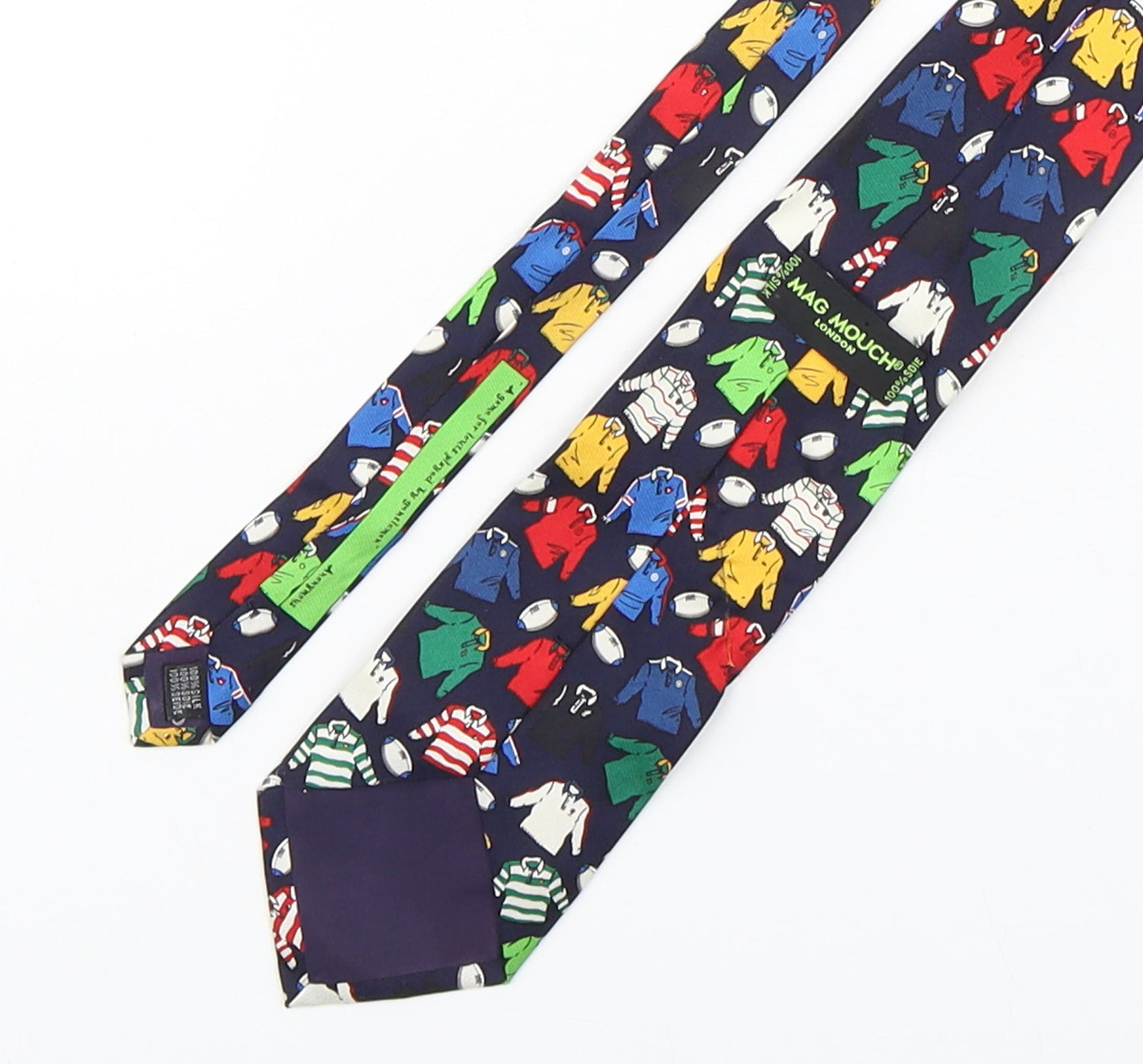 Mag Mouch Mens Multicoloured Geometric Silk Pointed Tie One Size - Rugby