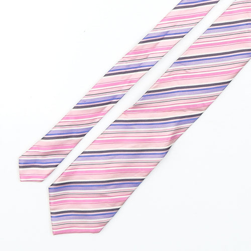 Hathaway  Mens Multicoloured Striped Silk Pointed Tie One Size