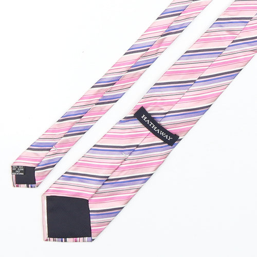 Hathaway  Mens Multicoloured Striped Silk Pointed Tie One Size