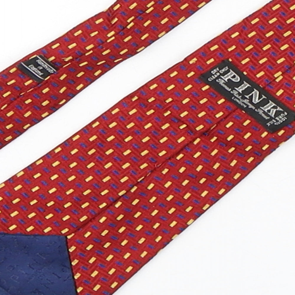 Pink  Mens Multicoloured Geometric Silk Pointed Tie One Size