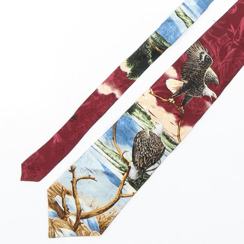 Endangered  Species  Mens Multicoloured Geometric Silk Pointed Tie One Size - Eagles at the dell