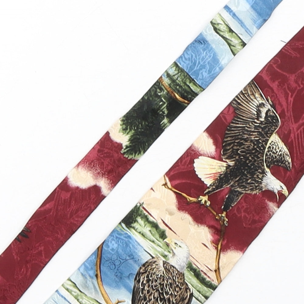 Endangered  Species  Mens Multicoloured Geometric Silk Pointed Tie One Size - Eagles at the dell