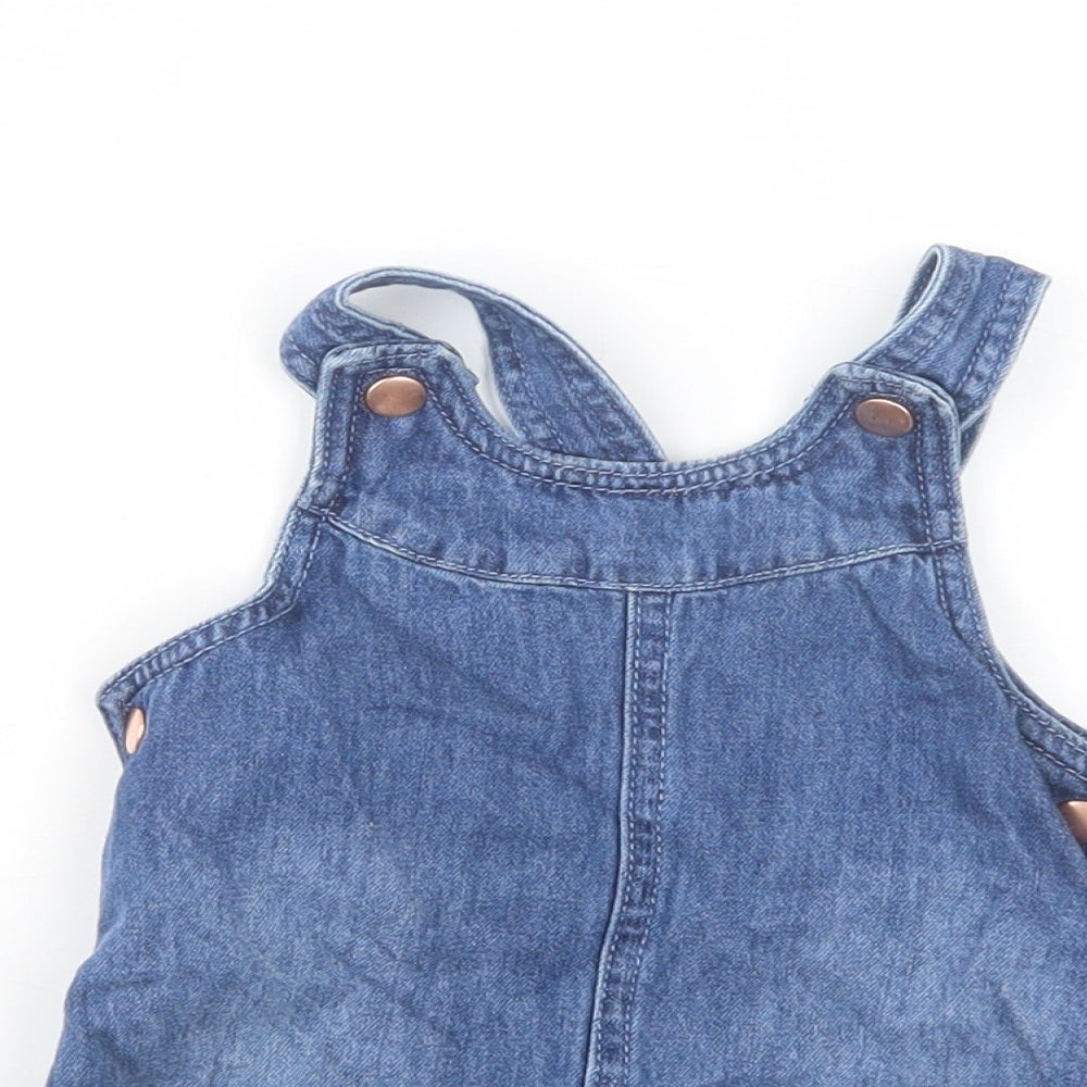 F&F Baby Blue  Cotton Pinafore/Dungaree Dress  Size 6-9 Months  Crew Neck Snap