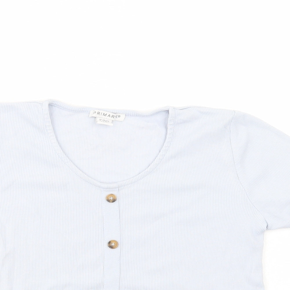 Primark Girls Blue  Cotton Pullover T-Shirt Size 12-13 Years Scoop Neck Pullover