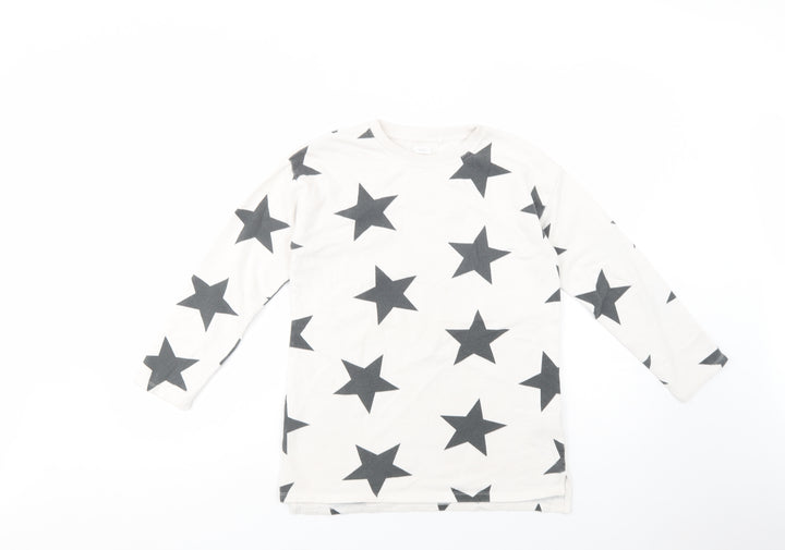 NEXT Girls White Geometric Cotton Pullover Sweatshirt Size 12 Years Pullover - Star Print