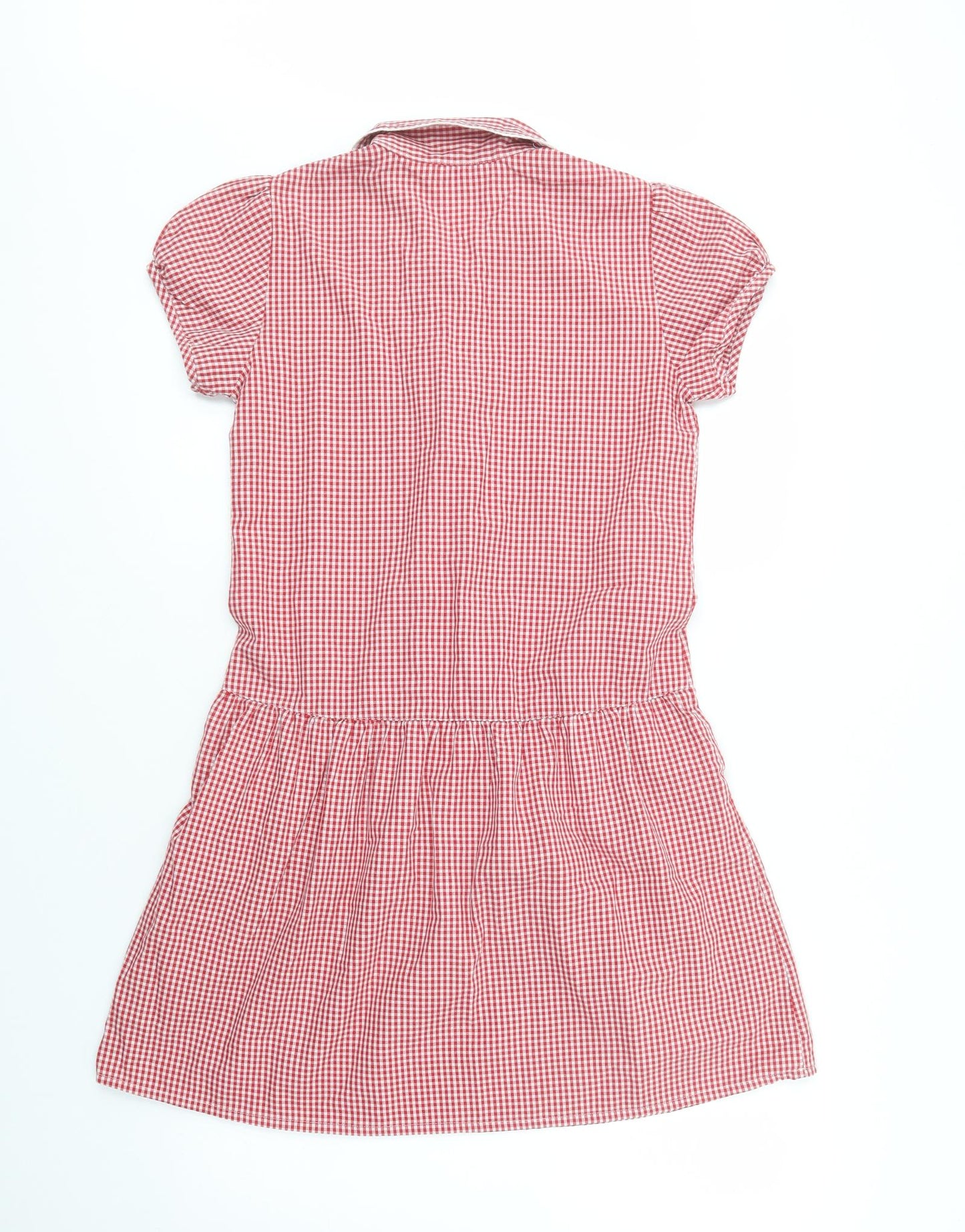 Marks and Spencer Girls Red Gingham Cotton Shirt Dress  Size 12-13 Years  Collared Button - School Wear