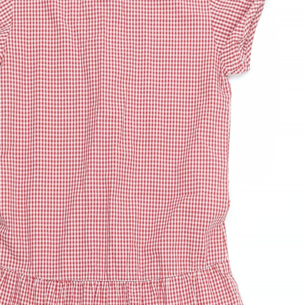 Marks and Spencer Girls Red Gingham Cotton Shirt Dress  Size 12-13 Years  Collared Button - School Wear