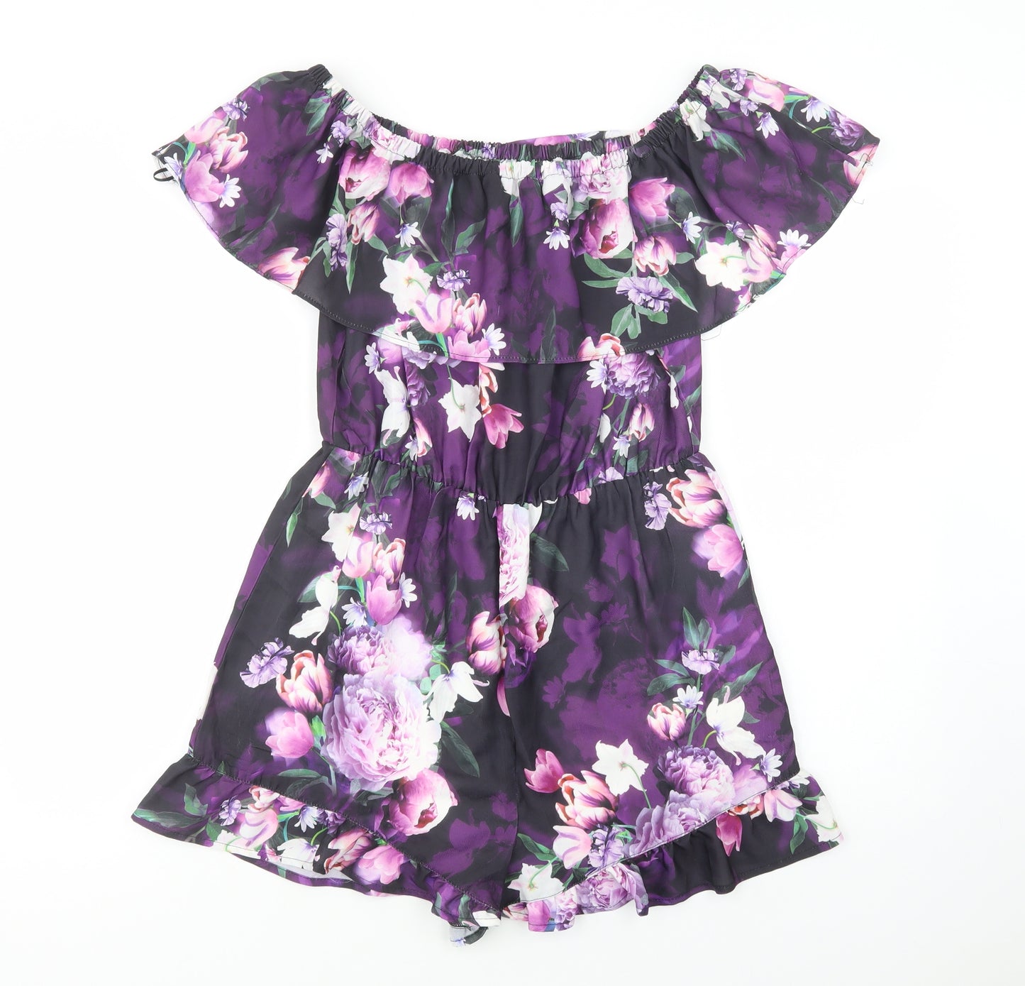 Lipsy London Womens Purple Floral Polyester Playsuit One-Piece Size 14  Pullover