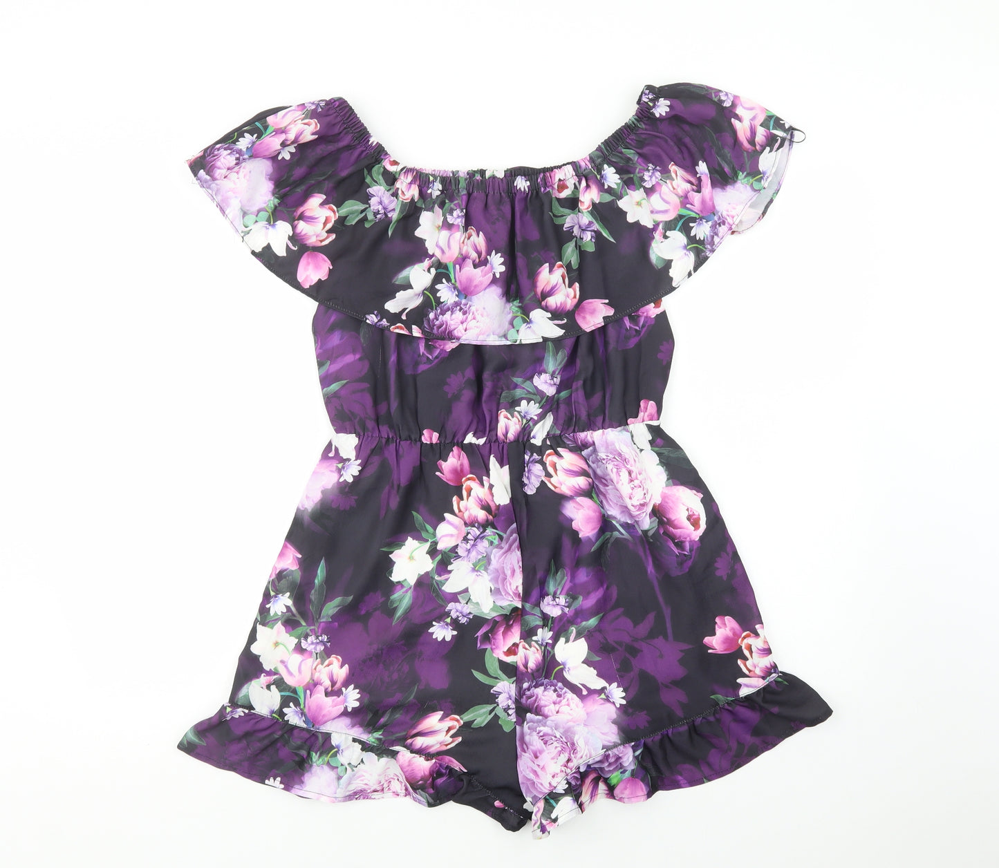 Lipsy London Womens Purple Floral Polyester Playsuit One-Piece Size 14  Pullover