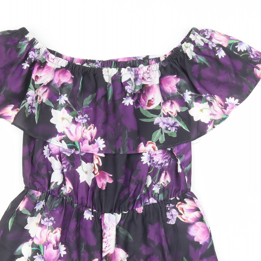 Lipsy London Womens Purple Floral Polyester Playsuit One-Piece Size 14  Pullover