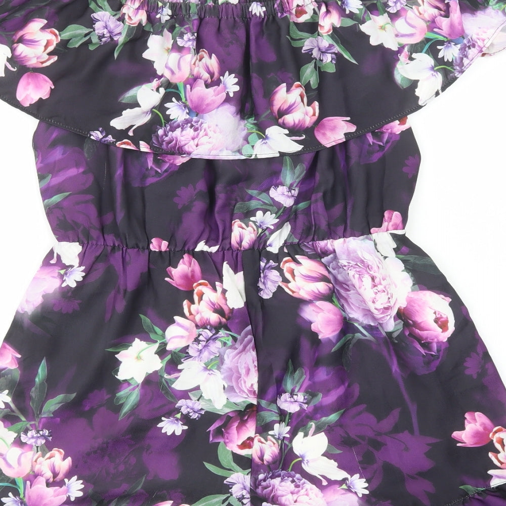 Lipsy London Womens Purple Floral Polyester Playsuit One-Piece Size 14  Pullover