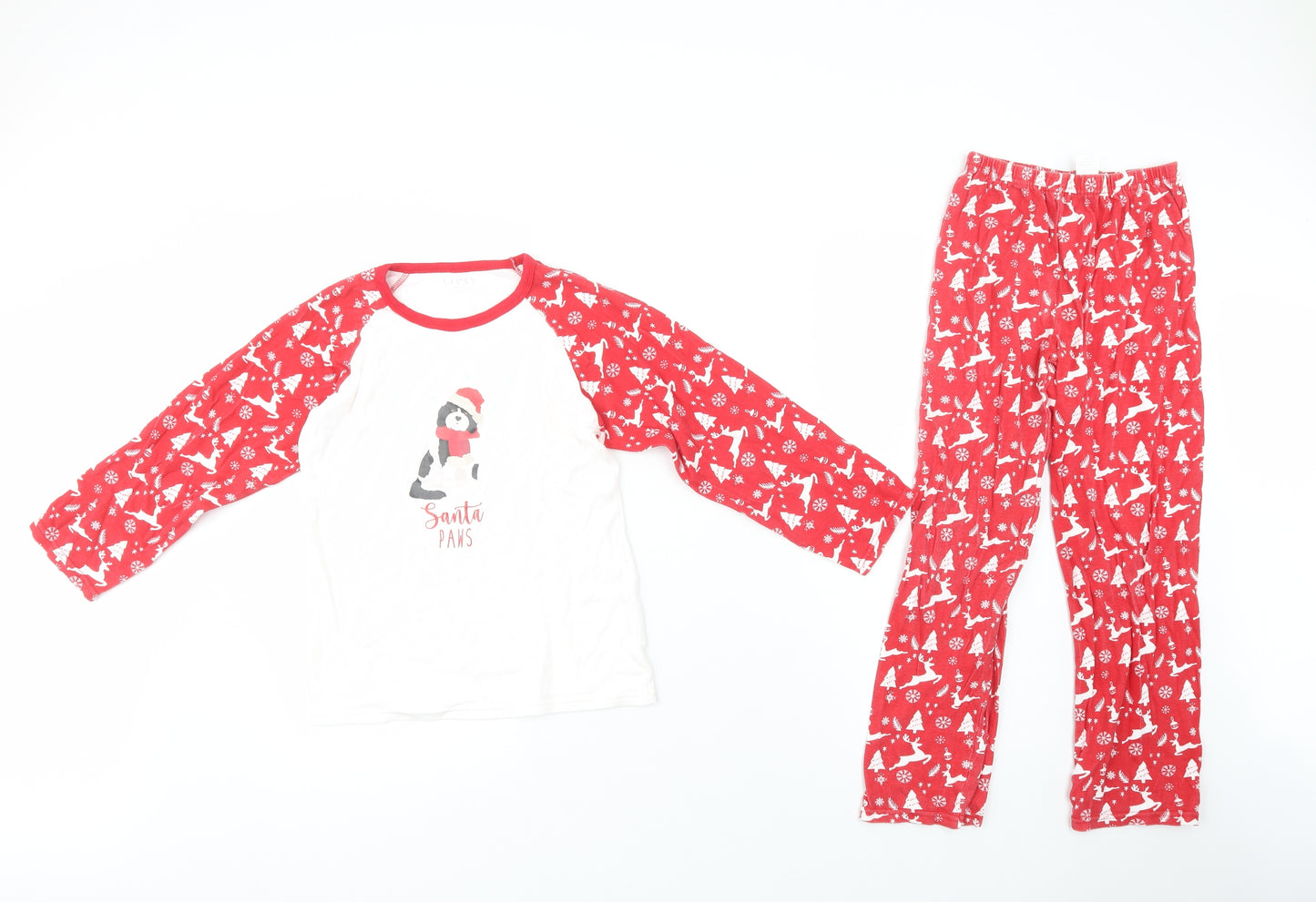 Lipsy Girls Red Fair Isle Cotton  Pyjama Set Size 9-10 Years  Pullover - Christmas