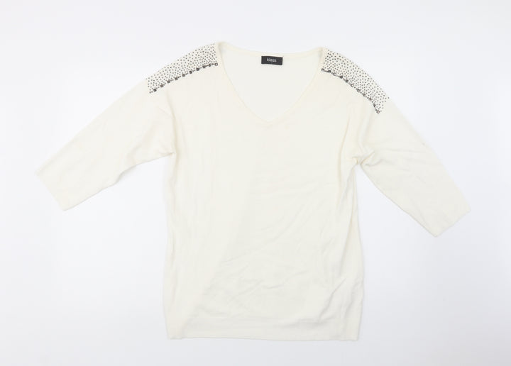 Klass Womens Ivory V-Neck Viscose Pullover Jumper Size L