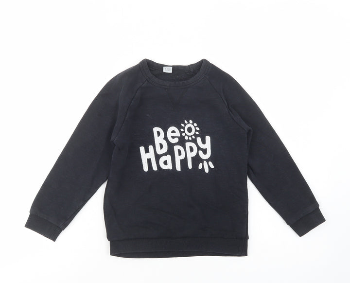 TU Girls Black  Cotton Pullover Sweatshirt Size 5-6 Years  Pullover - Be Happy