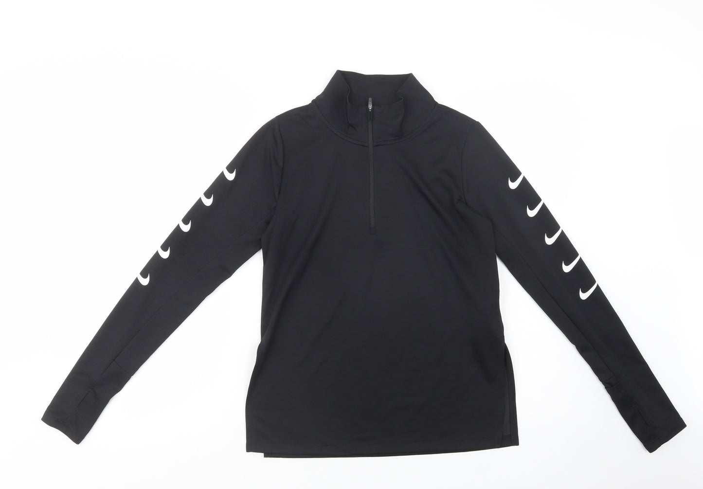 Nike Womens Black  Polyester Pullover T-Shirt Size XS High Neck Zip