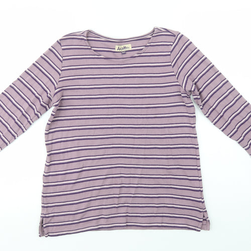 Arista Womens Purple Striped Cotton Basic T-Shirt Size 10 Crew Neck