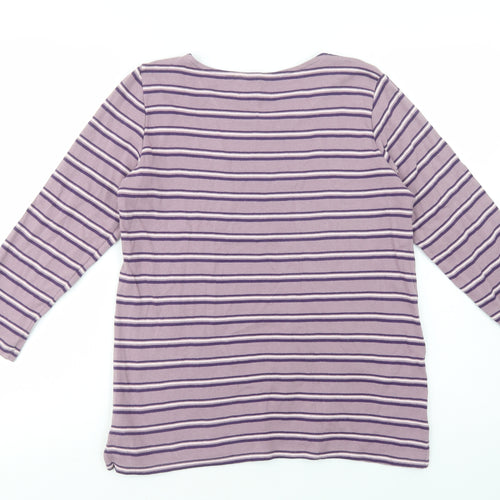 Arista Womens Purple Striped Cotton Basic T-Shirt Size 10 Crew Neck