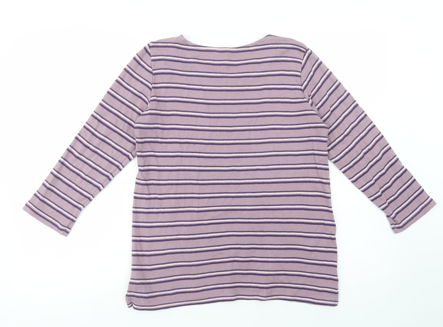 Arista Womens Purple Striped Cotton Basic T-Shirt Size 10 Crew Neck