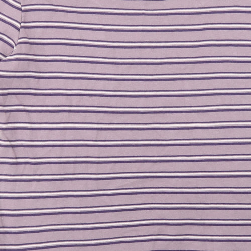 Arista Womens Purple Striped Cotton Basic T-Shirt Size 10 Crew Neck