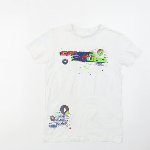 Matalan Boys White  Cotton Pullover T-Shirt Size 12-13 Years Crew Neck Pullover - Game Squad