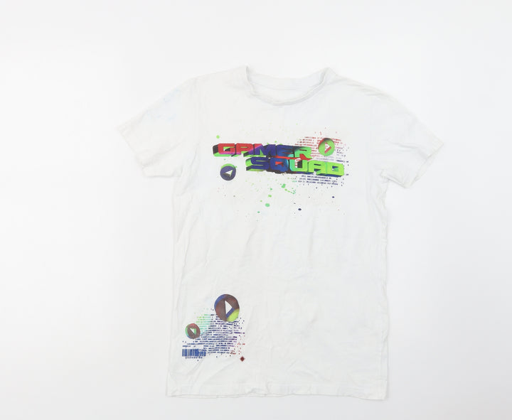 Matalan Boys White Cotton Pullover T-Shirt Size 12-13 Years Crew Neck Pullover - Game Squad