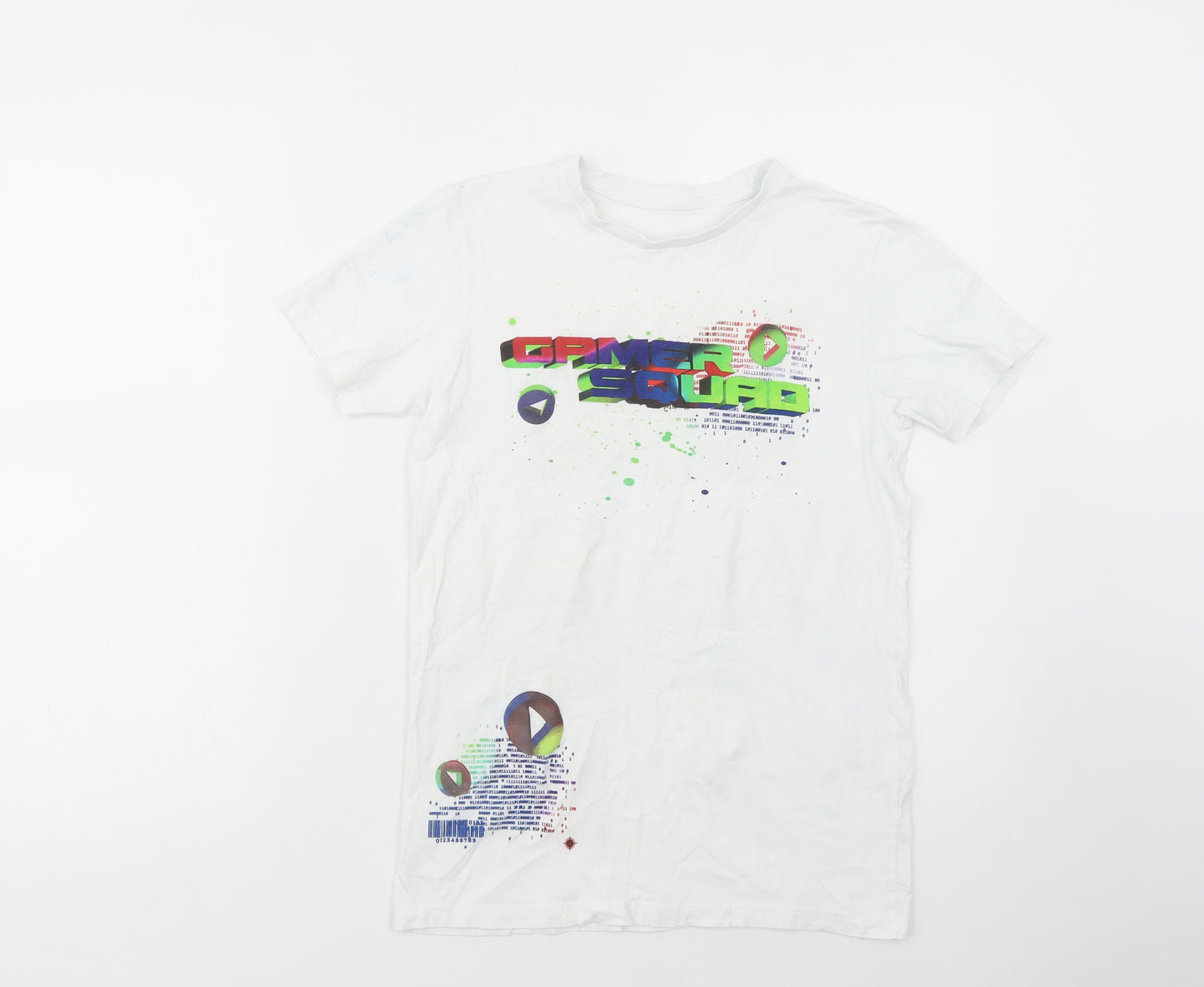 Matalan Boys White  Cotton Pullover T-Shirt Size 12-13 Years Crew Neck Pullover - Game Squad