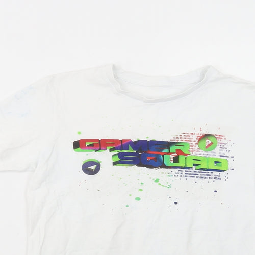 Matalan Boys White  Cotton Pullover T-Shirt Size 12-13 Years Crew Neck Pullover - Game Squad