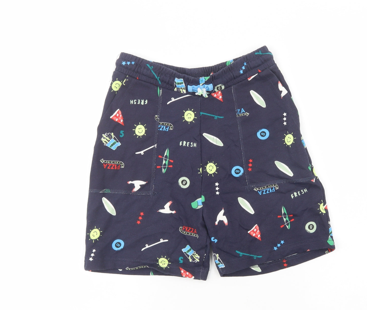 Leigh Tucker Boys Blue Geometric Cotton Sweat Shorts Size 11-12 Years  Regular Drawstring